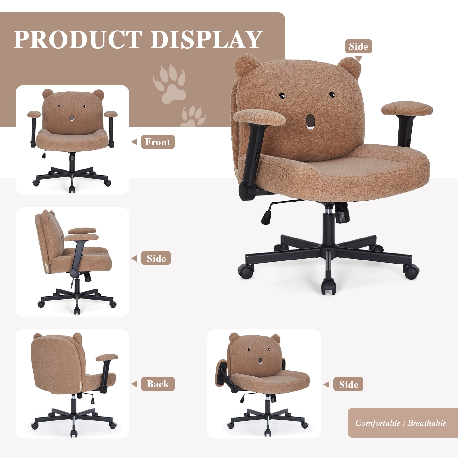 Sunchen Criss Cross Chair With Wheels And Arms, Cross Legged Office Chair With Wide Seat, Adjustable Cute Comfy Desk Chairs For Home Office, Bedroom, Vanity, Khaki_maomaolike.com
